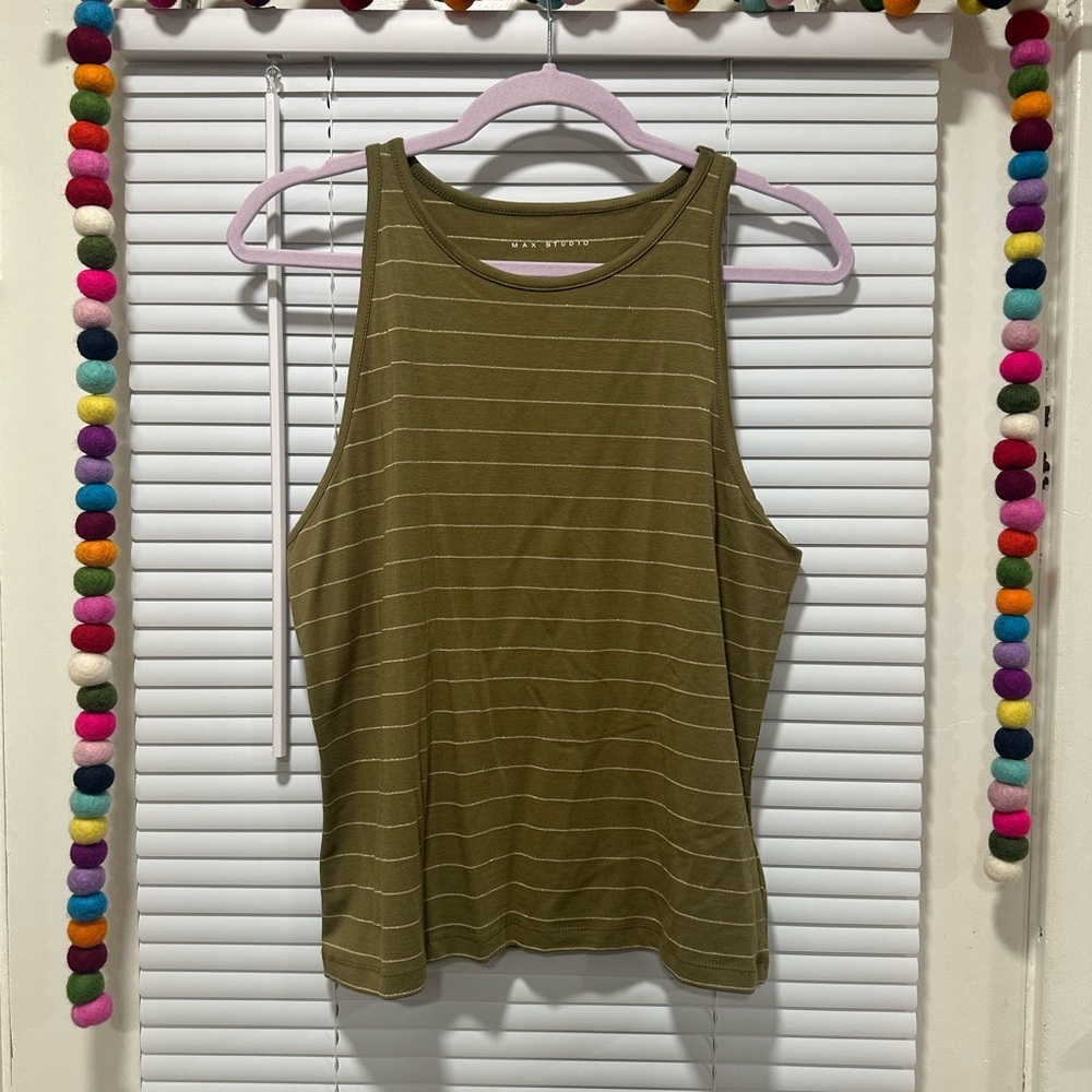 Max Studio Olive Striped Women's Tank Top